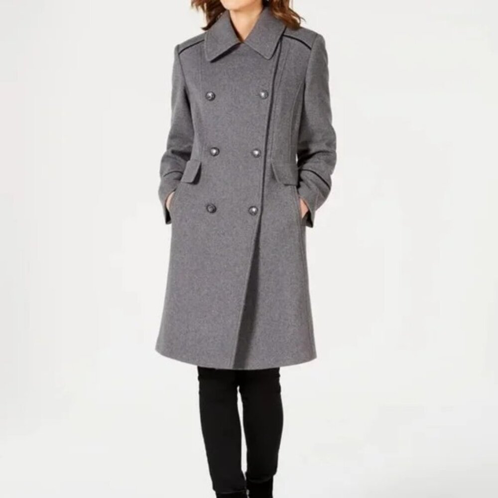 VINCE CAMUTO NWOT Grey Double-Breasted Peacoat XS - Picture 1 of 16